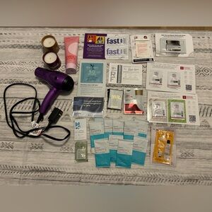 Ladies fun lot makeup samples - candles - hair dryer - lotion